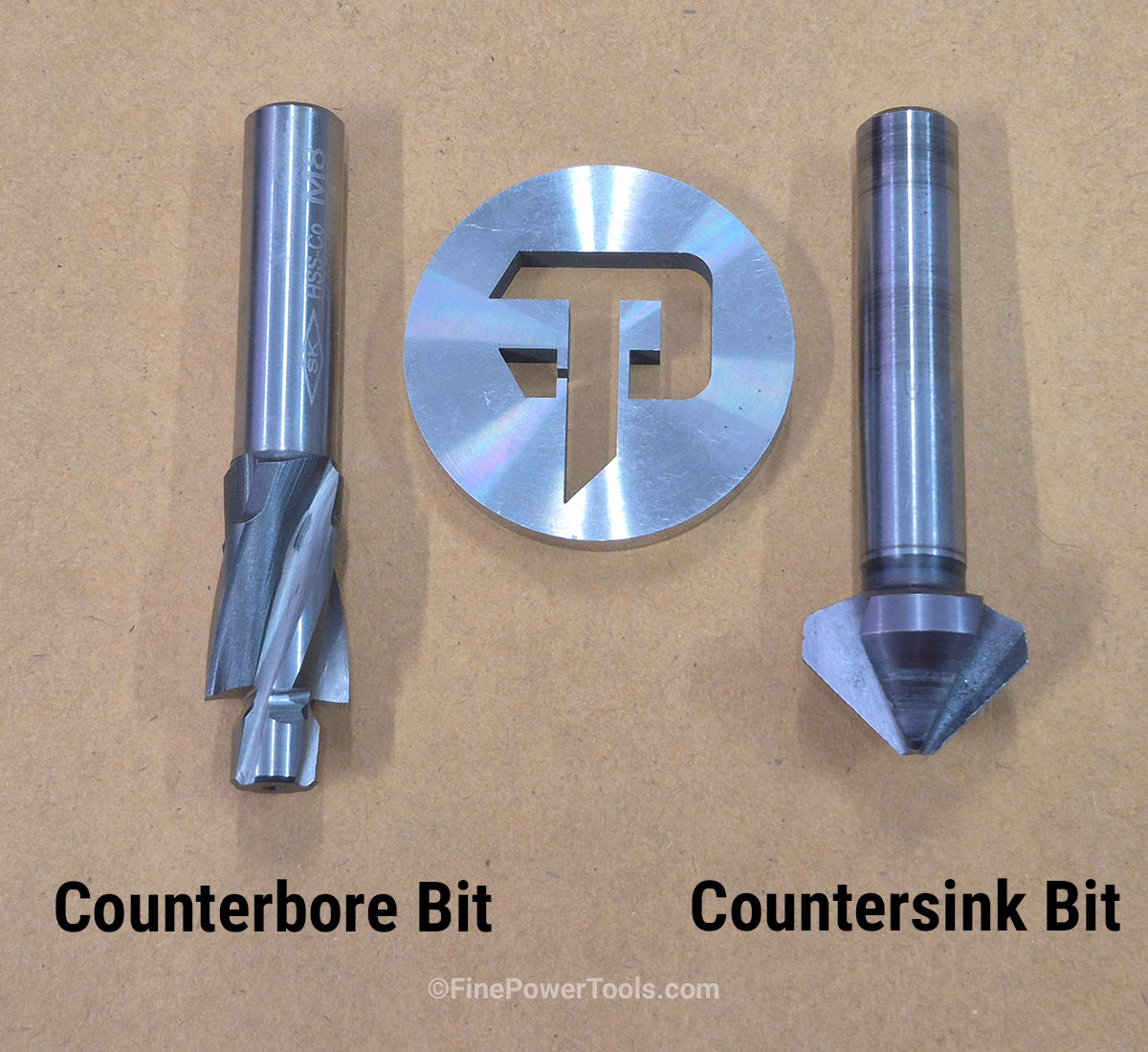 A counterbore bit and a countersink bit side-by-side
