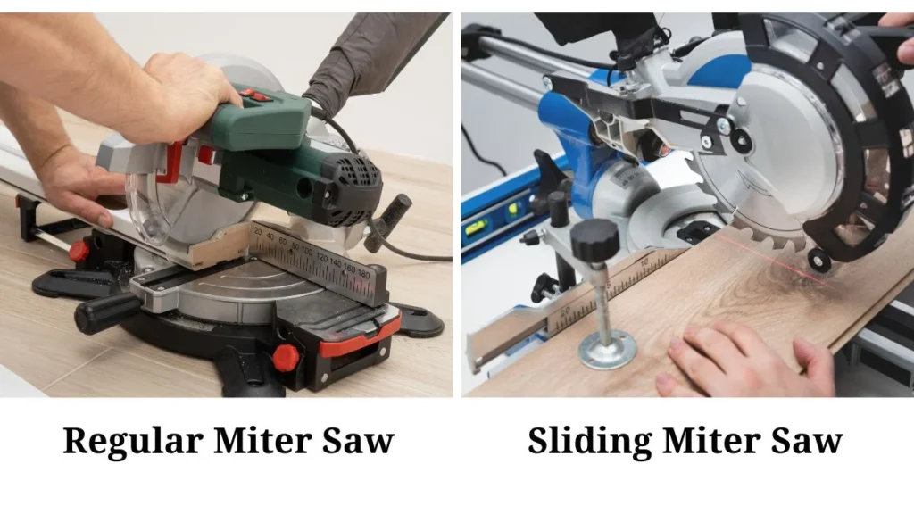 A regular miter saw and a sliding miter saw side-by-side