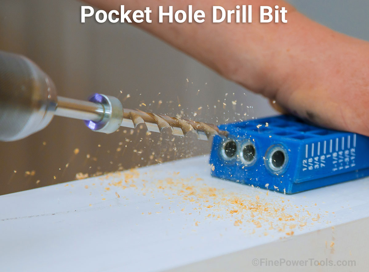 pocket-hole-drill Man using a pocket hole drill bit in wood.