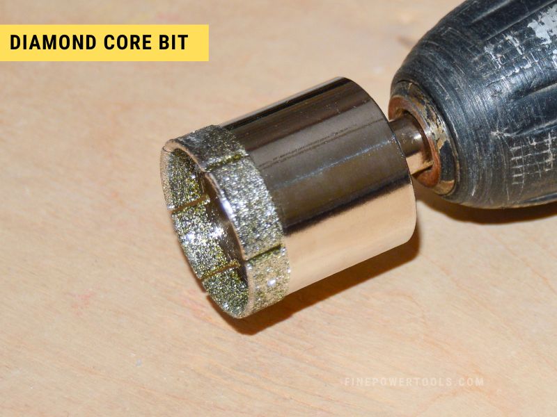 Diamond Core Bit Close-up of a Diamond Core Bit mounted on a cordless drill