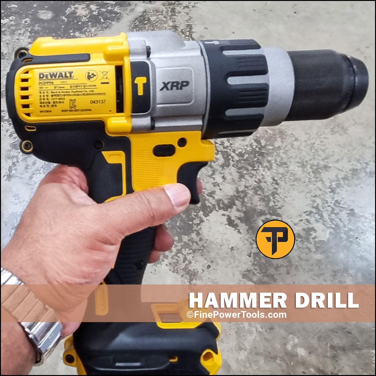 hammer-drill Dewalt Dan holding DeWalt hammer drill at Finepowertools shop